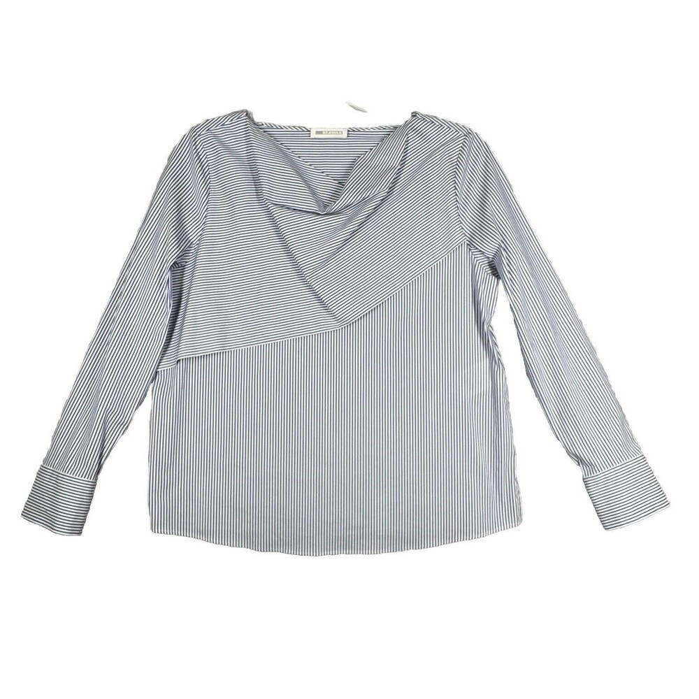 St. Emile Shirt Womens 10 Blue White‎ Nautical Striped Cowl Layered Lagenlook